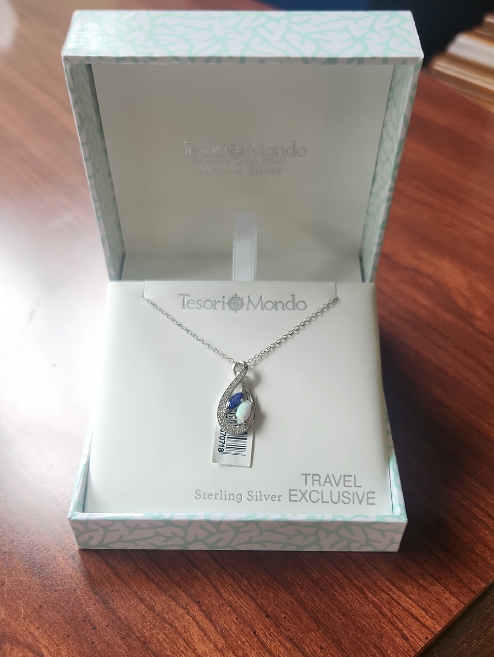 Tesori Mondo Sterling Silver Blue Opal And White Stone Necklace